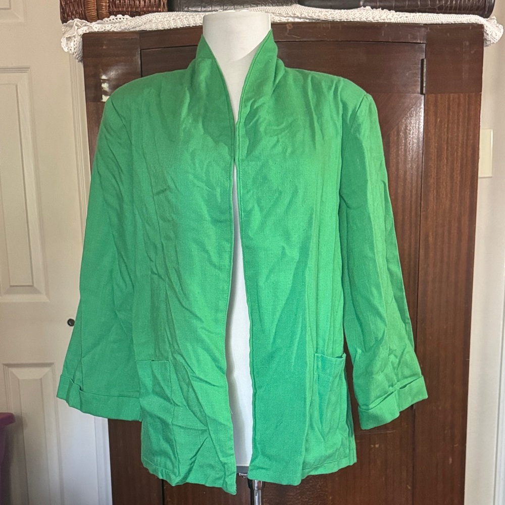 Vintage Green Open Front Women's Jacket
